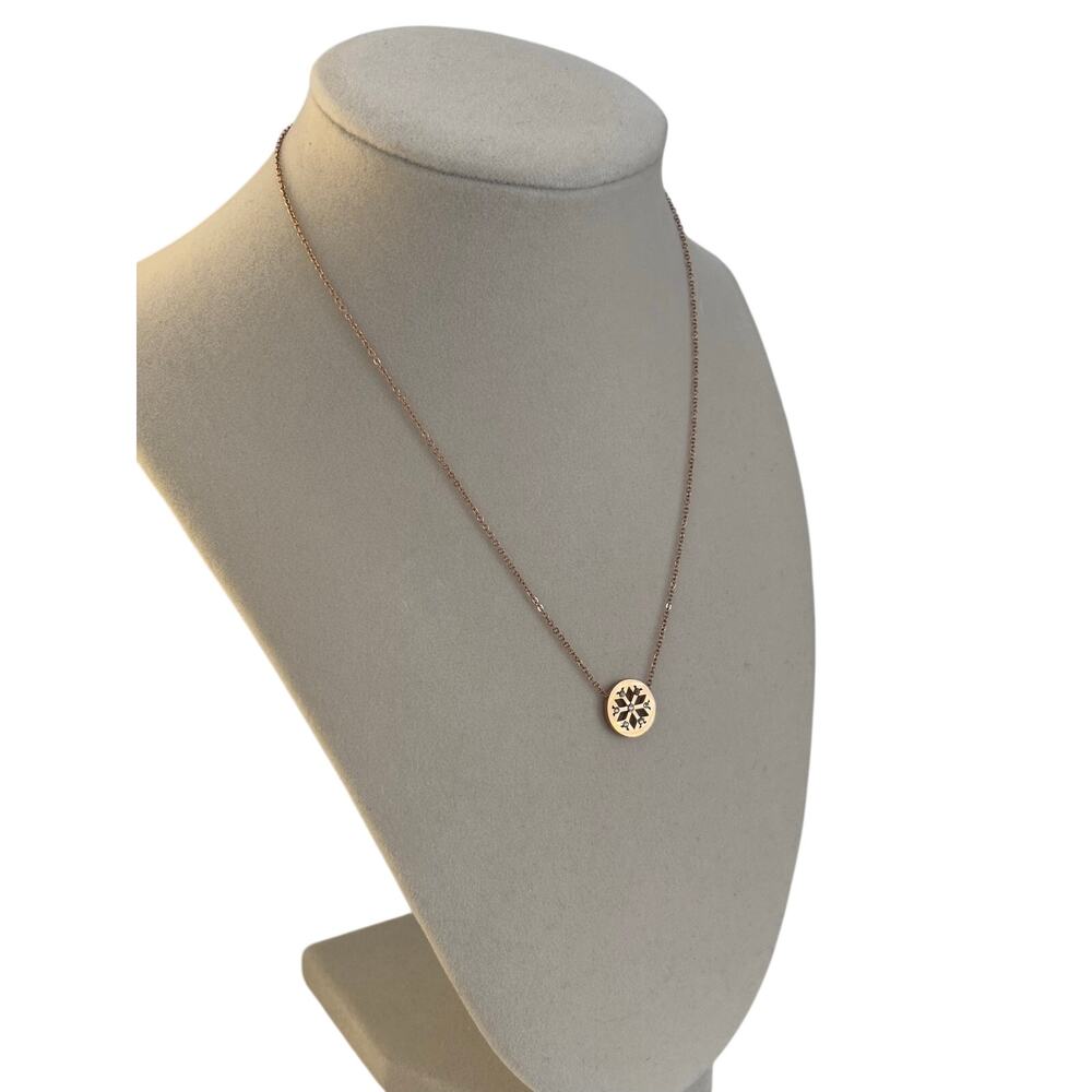 Rose Gold Circle Necklace Dainty Round Pendant Minimal Jewelry Gift - Picture 2 of 6